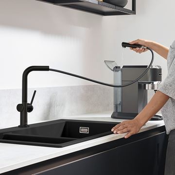 HANSGROHE TALIS M54 drezová batéria, s vyťahovacou koncovkou, sBox, matná čierna 72809670 Obrázek - fotka