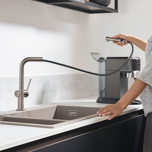 HANSGROHE TALIS M54 drezová batéria, s vyťahovacou koncovkou, nerez 72808800 Obrázek - fotka