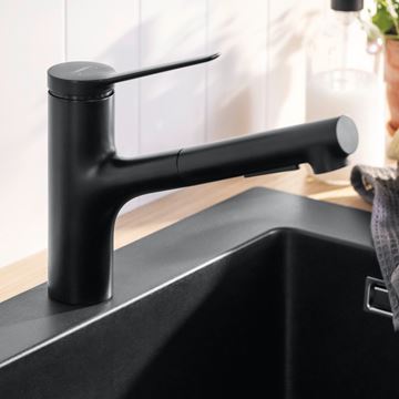 HANSGROHE ZESIS M33 drezová batéria, s vyťahovacou sprškou, matná čierna 74800670 Obrázek - fotka