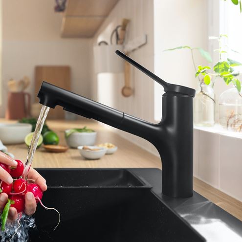 HANSGROHE ZESIS M33 drezová batéria, s vyťahovacou sprškou, matná čierna 74800670 Obrázek - fotka