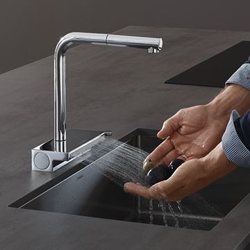 HANSGROHE AQUNO SELECT M81 drezová batéria, s vyťahovacou koncovkou a plochou spŕškou, sBox, EcoSmart, nerez 73830800 Obrázek - fotka