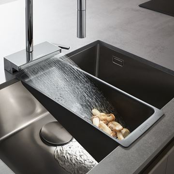 HANSGROHE AQUNO SELECT M81 drezová batéria, s vyťahovacou koncovkou a plochou spŕškou, sBox, EcoSmart, nerez 73830800 Obrázek - fotka