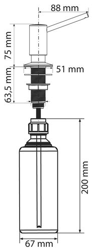 FRANKE SIMPLE dávkovač saponátu 500 ml, k drezu, chróm 119.0281.894 Technický nákres
