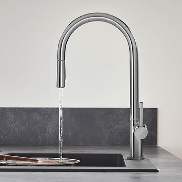 HANSGROHE TALIS M54 drezová batéria, s vyťahovacou sprškou, kartáčovaný čierny chróm 72800340 Obrázek - fotka