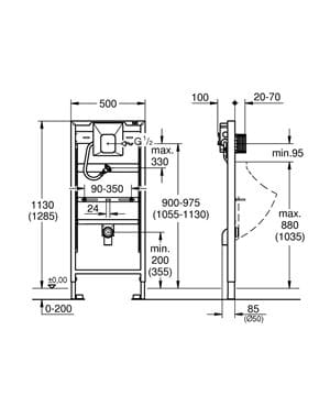 GROHE RAPID SL montážny rám pre pisoár 113 cm a 130 cm 38786001 Technický nákres