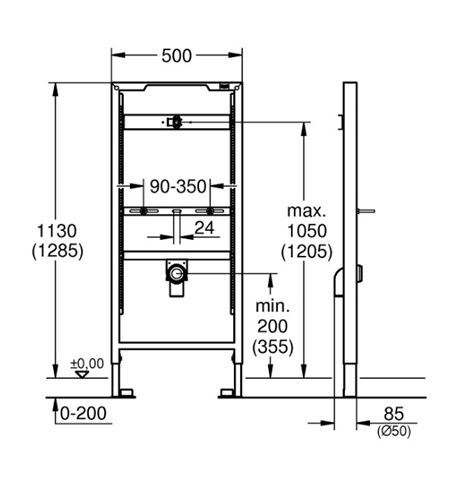 GROHE RAPID SL GROHE RAPID SL montážny rám pre pisoár 113 cm a 130 cm 38517001 Technický nákres