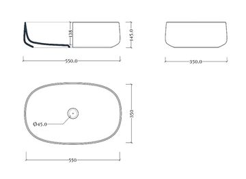 ARTCERAM COGNAC umývadlová misa 55 cm, bez prepadu, Saniglaze, matná čierna COL003 17,34 Technický nákres