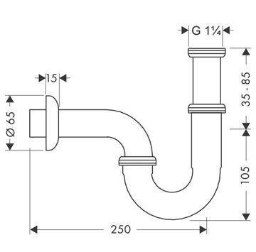 HANSGROHE dizajnový sifón k umývadlu DN32, s prevlečnou maticou 5/4, chróm 53002000 Technický nákres