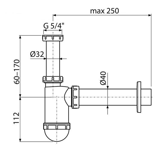 CONCEPT sifón k umývadlu DN40, s prevlečnou maticou 5/4 PT10043 Technický nákres