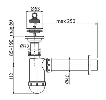 CONCEPT sifón k umývadlu DN40, s výpustom PT10041 Technický nákres