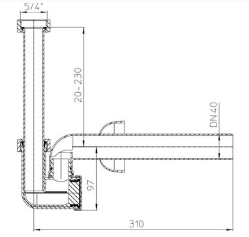 HL sifón k umývadlu DN40, s prevlečnou maticou 5/4 HL135/40 Technický nákres