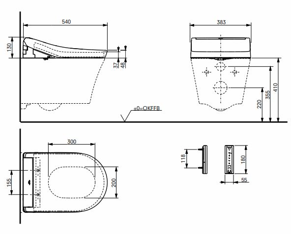 CONCEPT 100 WASHLET bidetové sedadlo, okrúhle, SoftClose 34170-CON-DUS-G Technický nákres