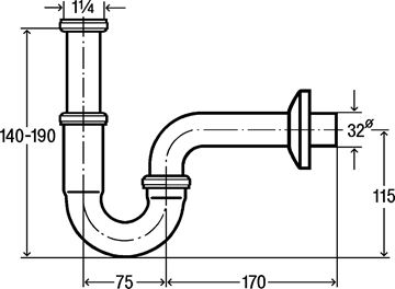 VIEGA 5611 dizajnový umývadlový sifón DN32, s prevlečnou maticou 5/4, chróm 305611 Technický nákres