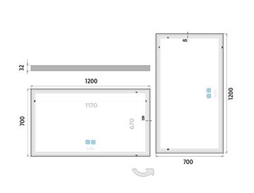 NIMCO ZP 13000 zrkadlo 120x70 cm, reverzibilné, s osvetlením, s reguláciou stmievania a teploty svetla, s dvoma senzormi ZP 13006VX Technický nákres