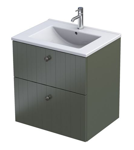 ORISTO NARVIK skrinka pod umývadlo 99,8x45,5x62 cm, 2 zásuvky, s rebrovaním, olivovo zelená mat NAR-RIB-100-G Obrázek - fotka