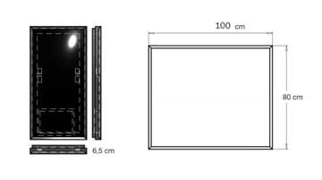 INDA PIRANO zrkadlo 100x80 cm, s osvetlením, s reguláciou stmievania S921030NE Technický nákres