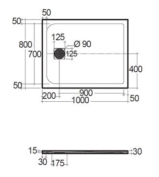 CONCEPT 200 sprchová vanička 80x100 cm, liaty mramor, samonosná, mat greige  08DW0854-81 Technický nákres