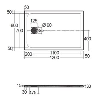 CONCEPT 200 sprchová vanička 80x120 cm, liaty mramor, samonosná, mat light dove grey 08DW07O2-81 Technický nákres
