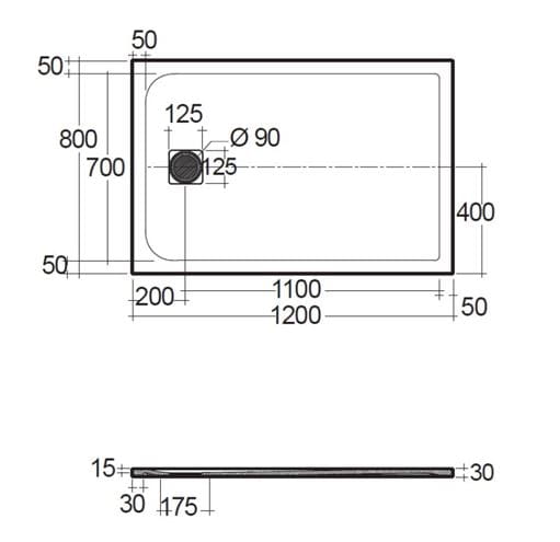 CONCEPT 200 sprchová vanička 80x120 cm, liaty mramor, samonosná, mat light dove grey 08DW07O2-81 Technický nákres