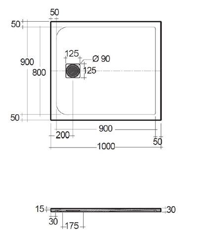 CONCEPT 200 sprchová vanička 90x100 cm, liaty mramor, samonosná, mat light dove grey 09DW08O2-81 Technický nákres