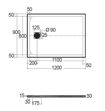 CONCEPT 200 sprchová vanička 90x120 cm, liaty mramor, samonosná, greige matt 09DW0754-81 Technický nákres