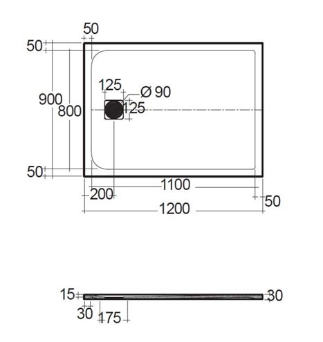 CONCEPT 200 sprchová vanička 90x120 cm, liaty mramor, samonosná, mat light dove grey 09DW07O2-81 Technický nákres