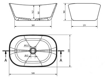 SVIS DESIGN LIBRA HARDCORE umývadlová misa 50 cm, bez prepadu, betón, šedá UBX060705090400001  Technický nákres
