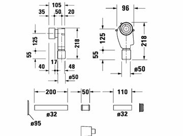 DURAVIT ARCHITEC podomietkový sifón k umývadlu DN32, chróm 0050441000 Technický nákres