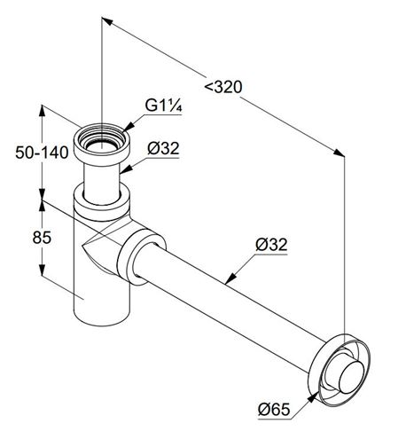 KLUDI dizajnový sifón k umývadlu DN32, s prevlečnou maticou 5/4", chróm 1002005-00 Technický nákres