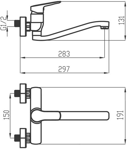 NOVASERVIS METALIA 54 umývadlová/drezová nástenná batéria, chróm 54070,0 Technický nákres