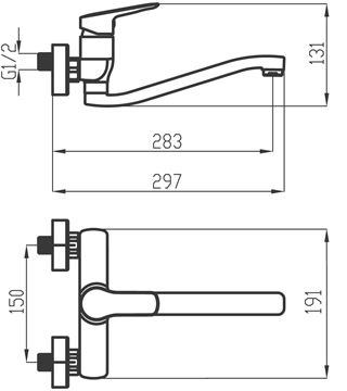 NOVASERVIS METALIA 54 umývadlová/drezová nástenná batéria, chróm 54070,0 Technický nákres