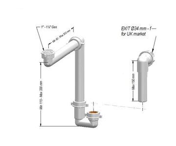 IDEAL STANDARD nábytkový sifón k umývadlu DN32, s prevlečnou maticou 5/4 EE23033967 Technický nákres
