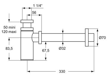 IDEAL STANDARD CONNECT dizajnový sifón k umývadlu DN32, s prevlečnou maticou 5/4, chróm J3747AA Technický nákres