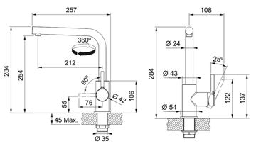 FRANKE FS 3230 LINA SMART drezová batéria, chróm 115.0693.230 Technický nákres
