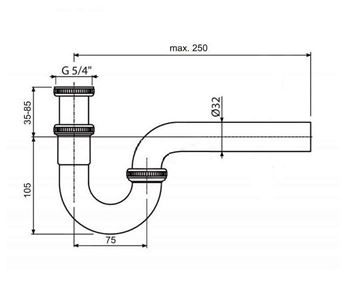 IDEAL STANDARD dizajnový sifón k umývadlu DN32, s prevlečnou maticou 5/4, chróm A2305AA Technický nákres