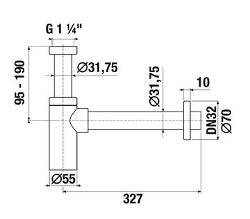 JIKA RIO designový sifón k umývadlu DN32, s prevlečnou maticou 5/4, chróm H3741R00040001 Technický nákres