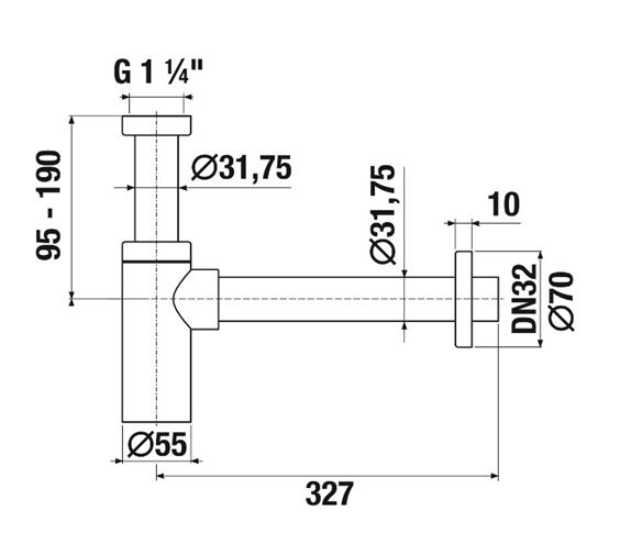 JIKA RIO designový sifón k umývadlu DN32, s prevlečnou maticou 5/4, chróm H3741R00040001 Technický nákres