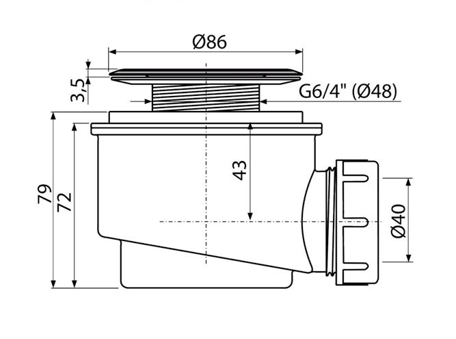 CONCEPT vaničkový sifón pr. 60 mm, chróm PT1004660 Technický nákres