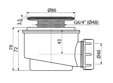CONCEPT vaničkový sifón pr. 60 mm, chróm PT1004660 Technický nákres