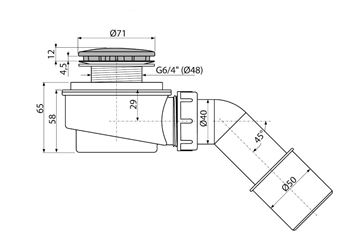 CONCEPT nízky vaničkový sifón pr. 50 mm, chróm PT100471CR50 Technický nákres
