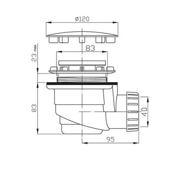 POLYSAN vaničkový sifón pr. 90 mm, chróm 1711C Technický nákres