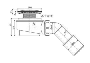 CONCEPT nízky vaničkový sifón pr. 60 mm, chróm PT100471CR60 Technický nákres