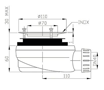 POLYSAN nízky vaničkový sifón pr. 90 mm, bez krytky 71672 Technický nákres