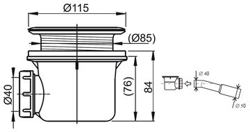 RAVAK BASIC vaničkový sifón pr. 90 mm, nerez X01308 Technický nákres