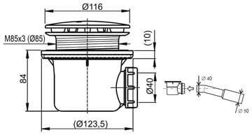 RAVAK PROFFESIONAL 90 vaničkový sifón pr. 90 mm, chróm X01309 Technický nákres