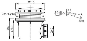 RAVAK STANDARD 90 vaničkový sifón pr. 90 mm, lesklý chróm X01314 Technický nákres
