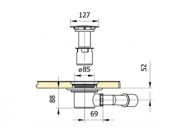 RONAL LIVADA SIWL90 vaničkový sifón pr. 90 mm, biela SIWL Technický nákres