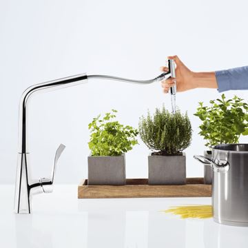 HANSGROHE METRIS SELECT M71 drezová batéria, s vyťahovacou koncovkou, nerez 14884800 Obrázek - fotka