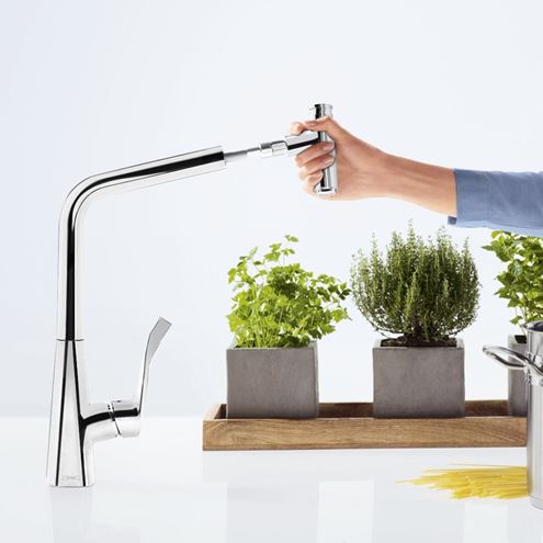 HANSGROHE METRIS SELECT M71 drezová batéria, s vyťahovacou koncovkou, nerez 14884800 Obrázek - fotka