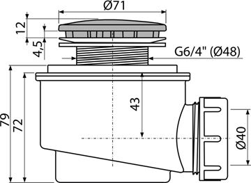 ALCA vaničkový sifón pr. 50 mm, chróm A47CR-50 Technický nákres